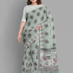 The Chennai Silks Floral Linen Blend Fusion Bhagalpuri Saree-image-89