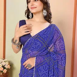 Zili Blue Pure Georgette Leheriya Sarees image 4