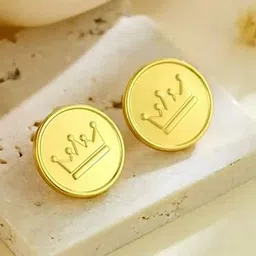 DressBerry Stainless Steel 18K Gold-Plated Crown Coin Circular Shaped Studs-picture-36