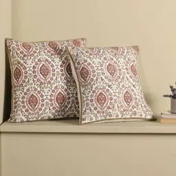 Peepul Tree SS-2025 Rust 2 Pieces Floral Square Cotton Cushion Covers-image-8