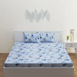 HAPPY HUES Blue & White Floral 180 TC King Bedsheet with 2 Pillow Covers-picture-30