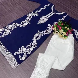 snizvi Women Ethnic Motifs Embroidered Regular Thread Work Pure Cotton Kurta with Trousers-picture-32