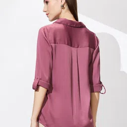 Globus Roll-Up Sleeves Monochrome Satin Shirt Style Top image 3