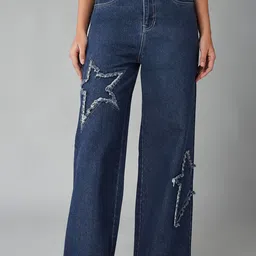 DOLCE CRUDO Women Wide Leg Mildly Distressed Jeans-picture-35