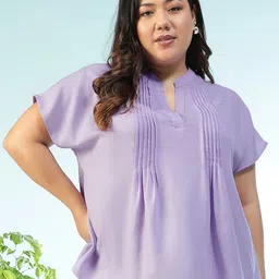 Oxolloxo Women Gathered or Pleated Mandarin Collar A-Line Top-picture-27