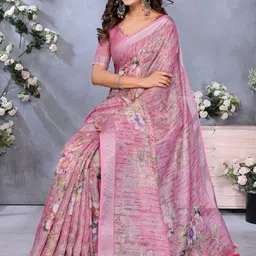 Mitera Floral Zari Linen Blend Jamdani Saree image 5