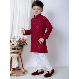 NEW COLLECTION Boys Embroidered Regular Mirror Work Kurta with Churidar image 5