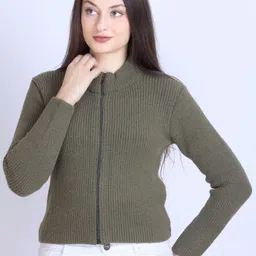 Winter Wonders Women Ribbed Mock Collar Crop Cardigan Sweater-picture-17