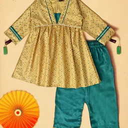 Bella Moda Girls Ethnic Motifs Printed A-Line Silk Crepe Kurti with Trousers-picture-12