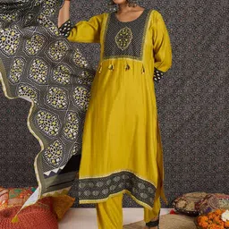 Indo Era Women Ethnic Motifs Printed Regular Kurta with Trousers & With Dupatta-picture-12