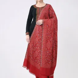 Monte Carlo Floral Woven Design Fringed Border Woollen Shawl-image-34