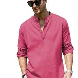 KNOWTED Mandarin Collar Roll-Up Sleeves Straight Short Kurta-picture-34