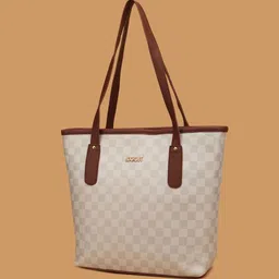 PEARLUXIS Women Checked Structured Leather Shoulder Bag image 3