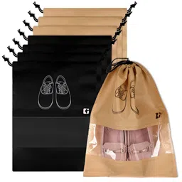Kuber Industries Black and Beige 8 Pieces Printed Travel Shoe Storage Bag-picture-35