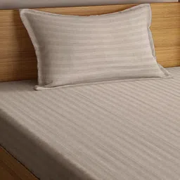 WEAVE AND DECOR Beige Striped 300 TC Single Bedsheet with 1 Pillow Covers image 5