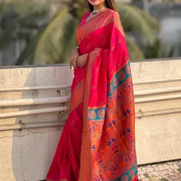 ELITE WEAVES Woven Design Ethnic Motifs Zari Paithani Saree image 2