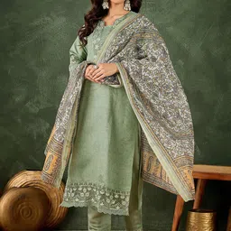 VredeVogel Women Embroidered Regular Kurta with Trousers & With Dupatta-picture-26