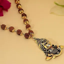 DIVINE HINDU Gold-Plated Shiva Adi Yogi Rudraksha Beaded Necklace image 3