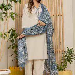 CARTYSHOP Women Ethnic Motifs Embroidered Regular Thread Work Kurta with Trousers & With Dupatta image 2