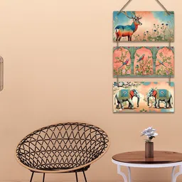 ArtVibes Blue & Orange Deer Birds & Elephants Aesthetic Modern Wall Decor image 3