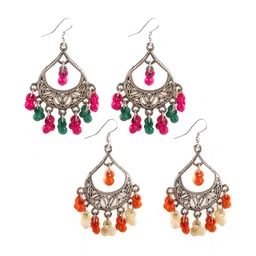 Creative Frogs Set Of 2 Silver Plated Beaded Oxidised Crescent Shaped Chandbalis-image-18