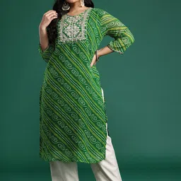 Indo Era Women Bandhani Printed Regular Gotta Patti Kurta with Trousers image 2