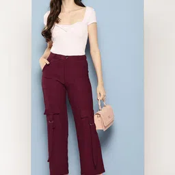 The Roadster Lifestyle Co Women High-Rise Straight-Fit Cargo Trousers image 4