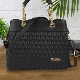 EVEDA Women Geometric Textured PU Structured Satchel with Quilted-image-25