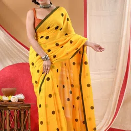 DESH BIDESH Women Polka Dots Printed Mulmul Cotton Handloom Saree-picture-24