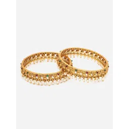 panash PANASH- Set Of 2 24 CT Gold-Plated Antique Bangles image 5