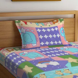FABINALIV Blue & Green Cartoon Characters Printed 300 TC Single Bedsheet & Pillow Cover image 3