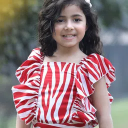 Cutiekins Girls Abstract Printed Square Neck Flutter Sleeve Crop Top image 4