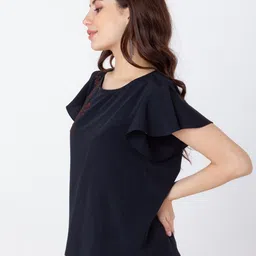Zink London Floral Embroidered Flutter Sleeve Regular Top image 4