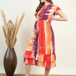 The Kaftan Company Tie & Dye Dyed Tie Up Neck Layered Maternity A-Line Dress image 2
