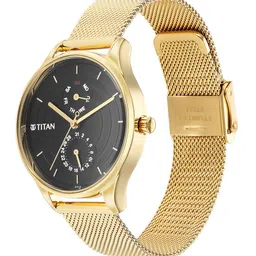 Titan Women Black Brass Dial & Gold-Plated Steel Bracelet Style Straps Analogue Watch image 4