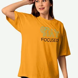 STATUS MANTRA Women Typography Printed Bio Finish Applique T-shirt image 3