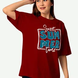 STATUS MANTRA Women Typography Printed Bio Finish Applique T-shirt image 3