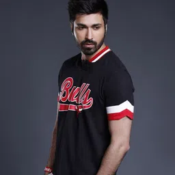 NBA Men Black Chicago Bulls Henley Collar Cotton T-shirt image 3