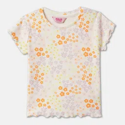 R&B Girls Pack Of 2 Floral Printed Round Neck Regular Sleeves Cotton T-shirt image 5