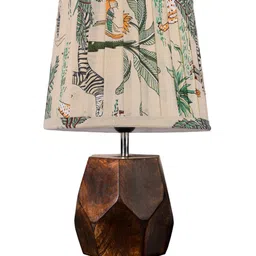 green girgit Brown & Green Floral Printed Pleated Frustum Shape Table Lamp image 4
