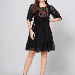 OH MI DIOS Puff Sleeve Crepe Fit & Flare Dress-picture-34
