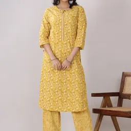 Chandbaali Women Floral Printed Regular Beads and Stones Pure Cotton Kurta with Trousers-image-12