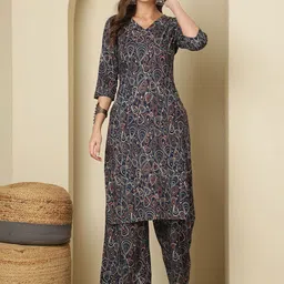 Anouk Abstract Printed V Neck Straight Kurta With Palazzos-picture-38