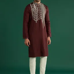 KALKI Fashion Men Ethnic Motifs Embroidered Regular Thread Work Kurta with Trousers-image-41