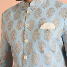 KISAH Men Blue Printed Indowestern Sherwani Trouser Set image 3