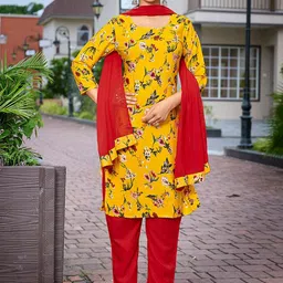 Royal Export Floral Printed Straight Kurta With Trousers & Dupatta image 1