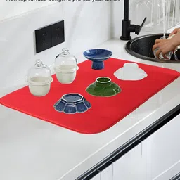Aura 2-Pcs Red Floor Microfiber Crockery Dish Drying Kitchen Mats image 5