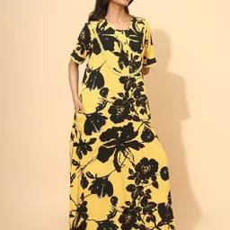 YELLOW BLOOM Women Floral Printed Maxi Nightdress image 3