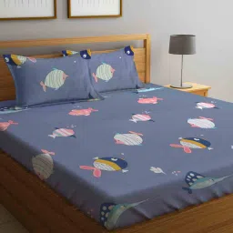 klotthe Grey Fish Print 210 TC Poly Cotton Double Size Bedsheet With 2 Pillow Covers image 1