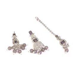 VATSALYA creation Rhodium-Plated Grey & White Stone Studded & Beaded Jewellery Set image 3